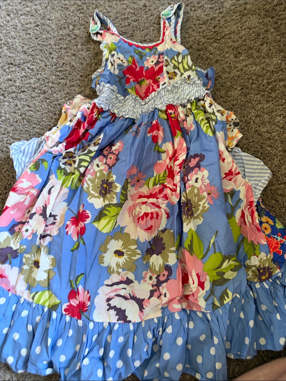 Matilda Jane Blue Floral Smocked Sundress with Pink & Green Accents